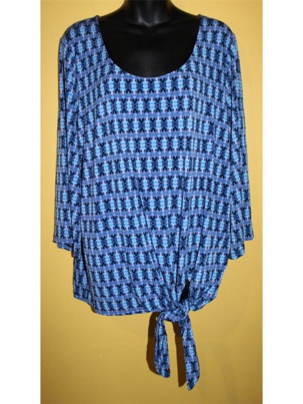 NWT Rafaella 1x Wider 3/4 Sleeve Blouse Side Tie Front Detail Blue Purple